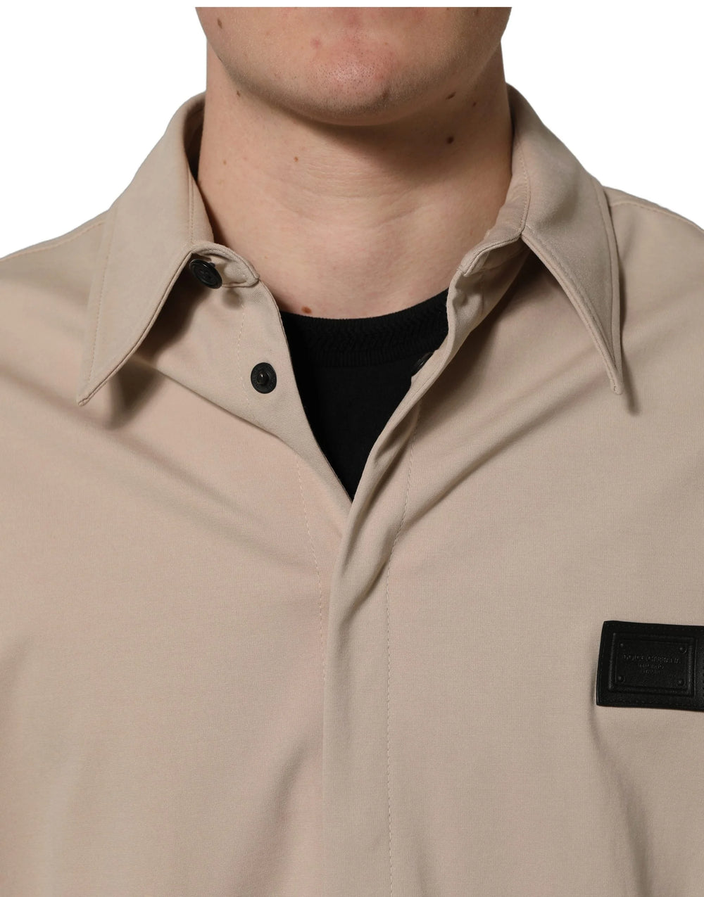 Dolce & Gabbana Beige Logo Overshirt Cotton Men Casual Shirt - IT43 | 2XL