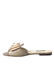 Dolce & Gabbana Beige Logo Pearl Flats Sandals Slides Shoes - EU35/US4.5 - Sandals