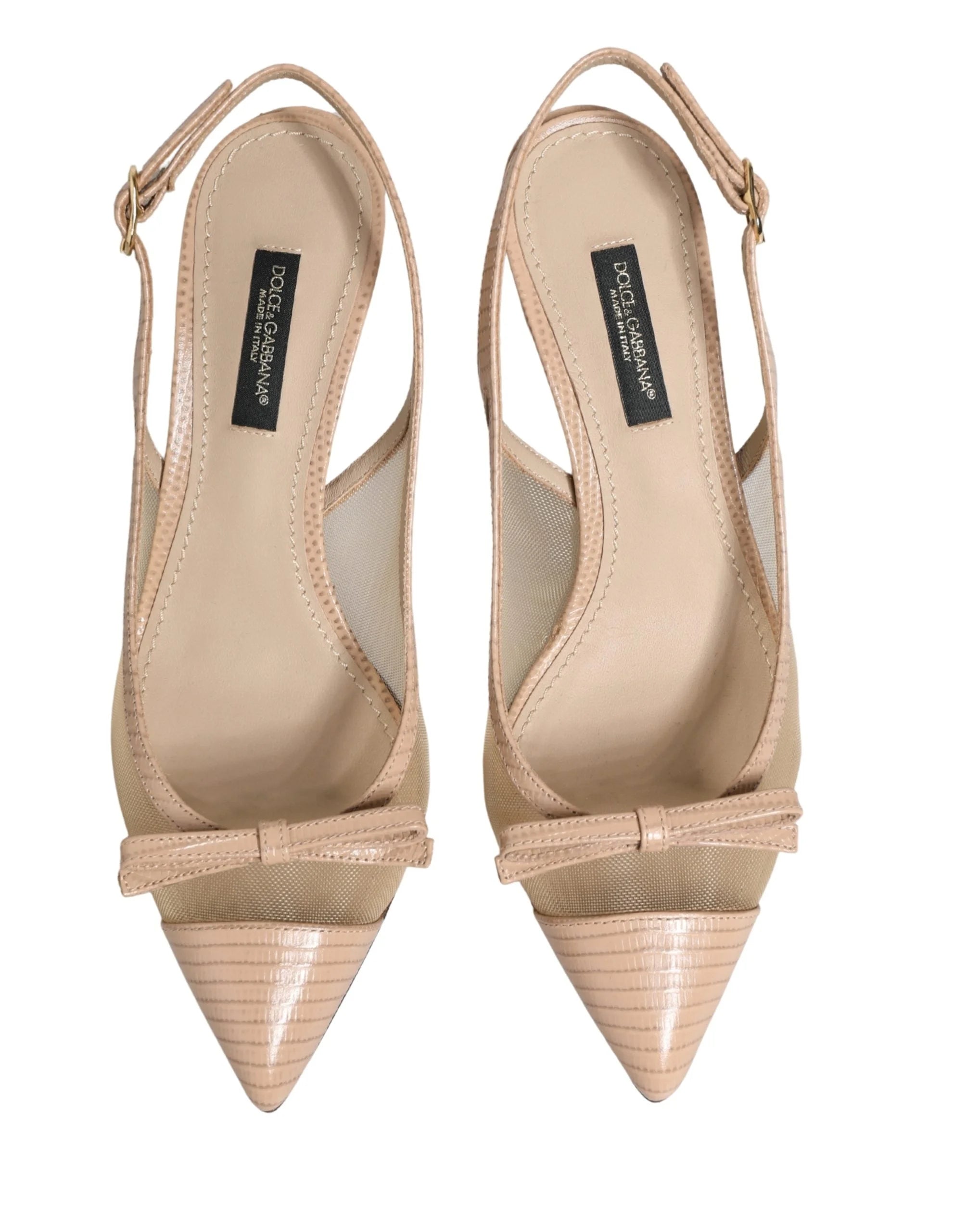 Dolce & Gabbana Beige Lori Mesh Leather Slingback Sandals Shoes - EU35/US4.5