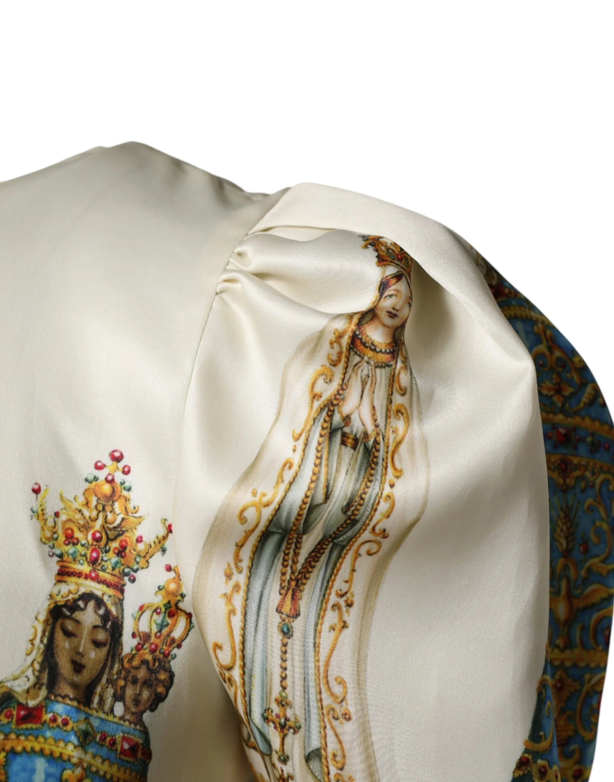 Dolce & Gabbana Beige Madonne Print Silk Short Sleeve Dress - IT36|XXS