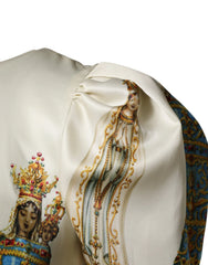 Dolce & Gabbana Beige Madonne Print Silk Short Sleeve Dress - IT36|XXS