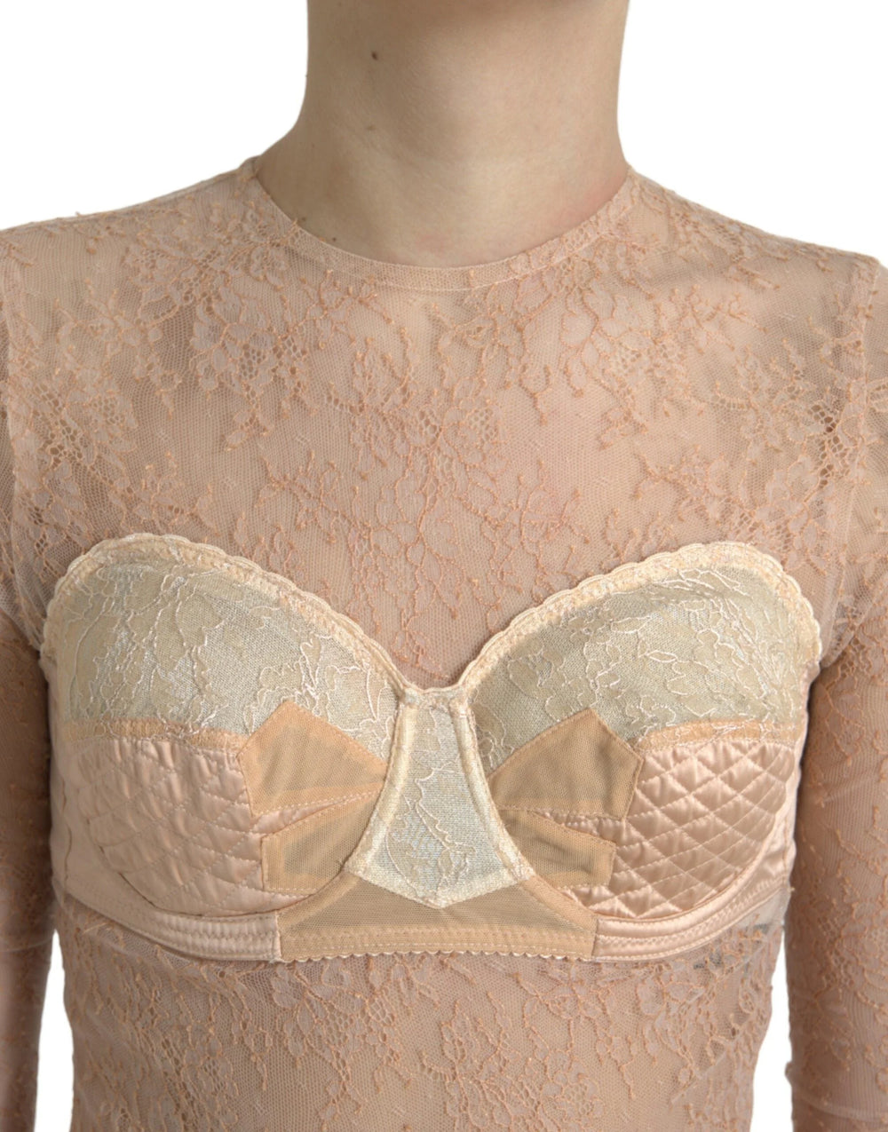 Dolce & Gabbana Beige Nylon Floral Lace Bustier Cropped Top - IT40|S - Tank Tops