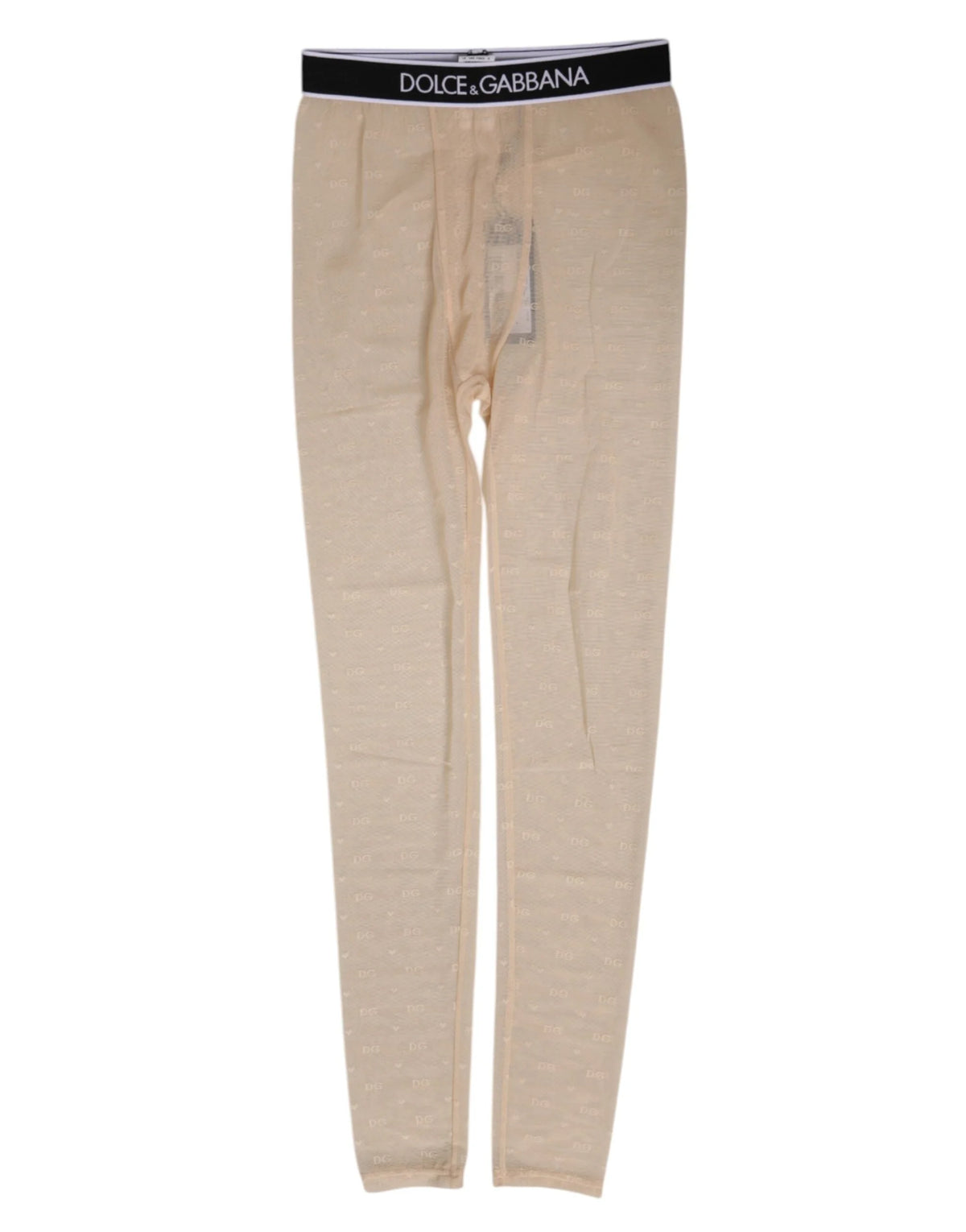 Dolce & Gabbana Beige Nylon Logo Lace Leggings Pants Underwear - IT2 | S - Thigh Slimmers