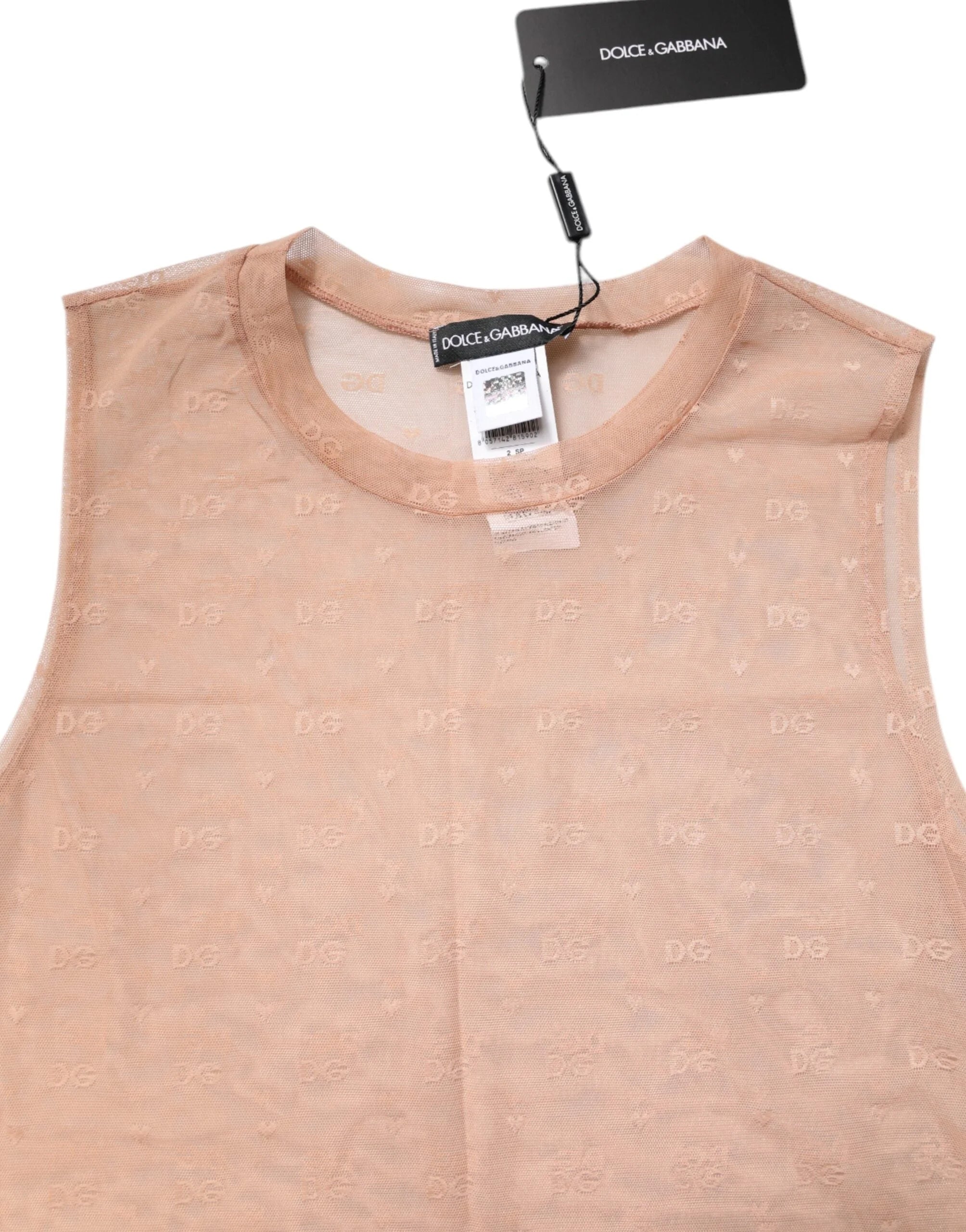 Dolce & Gabbana Beige Nylon Logo Monogram Sleeveless Tank Top - IT2 | S - Tank Tops