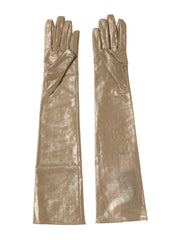 Dolce & Gabbana Beige Nylon Long Elbow Length Mitten Gloves