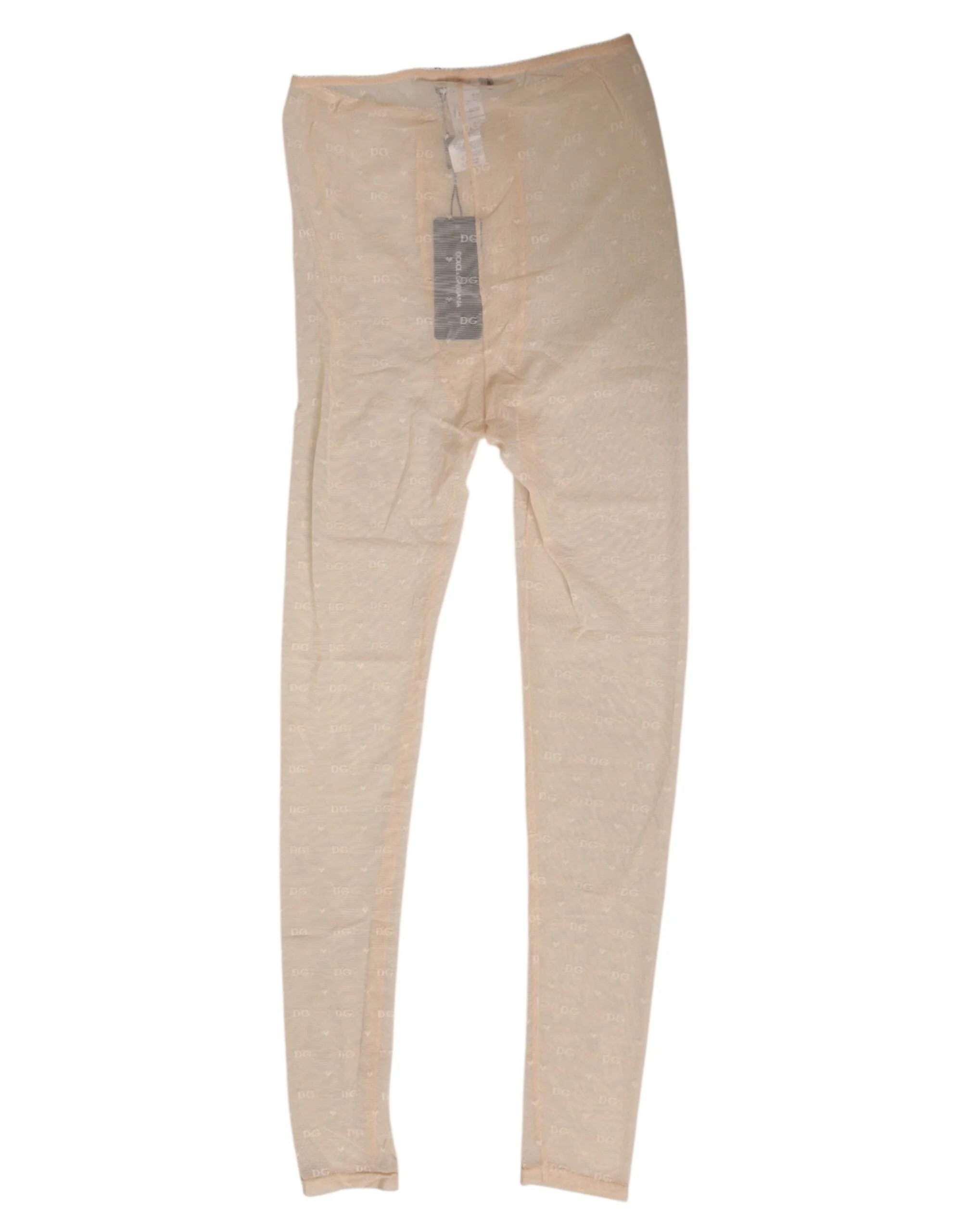 Dolce & Gabbana Beige Nylon Stretch Logo Lace Leggings Underwear - IT2 | S