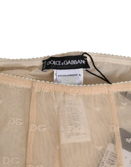 Dolce & Gabbana Beige Nylon Stretch Logo Lace Leggings Underwear - IT2 | S