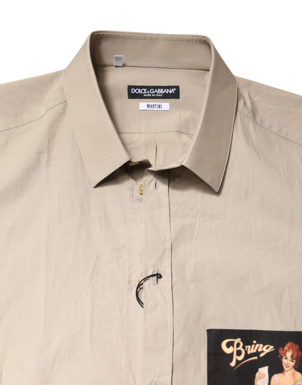Dolce & Gabbana Beige Pin Up Print MARTINI Men Casual Shirt - IT45 | 3XL - Shirts