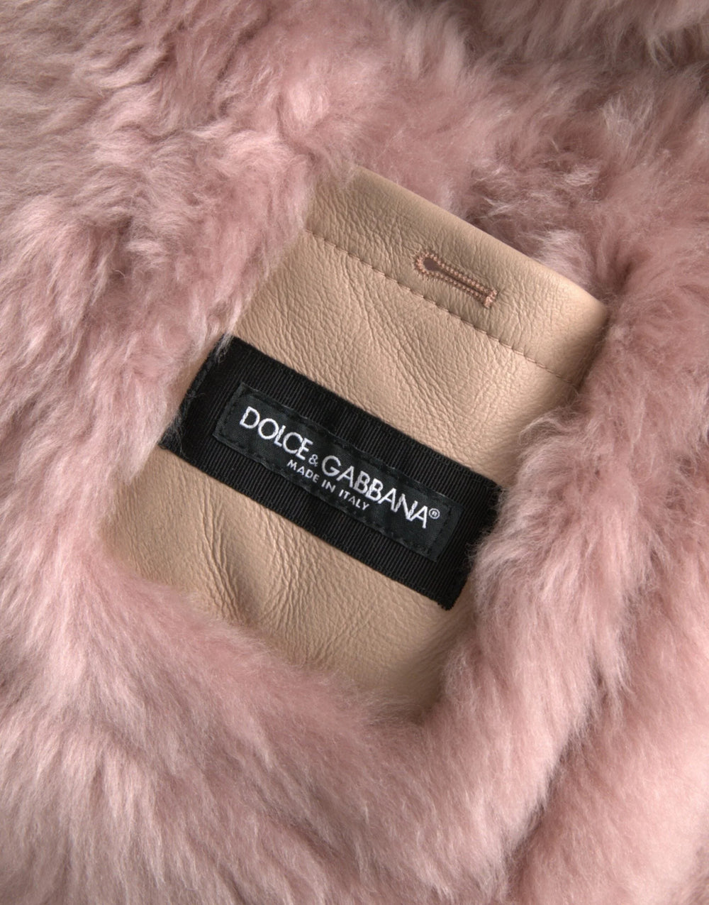 Dolce & Gabbana Beige Pink Lamb Leather Shearling Coat Jacket - IT52 | XL - Overcoats