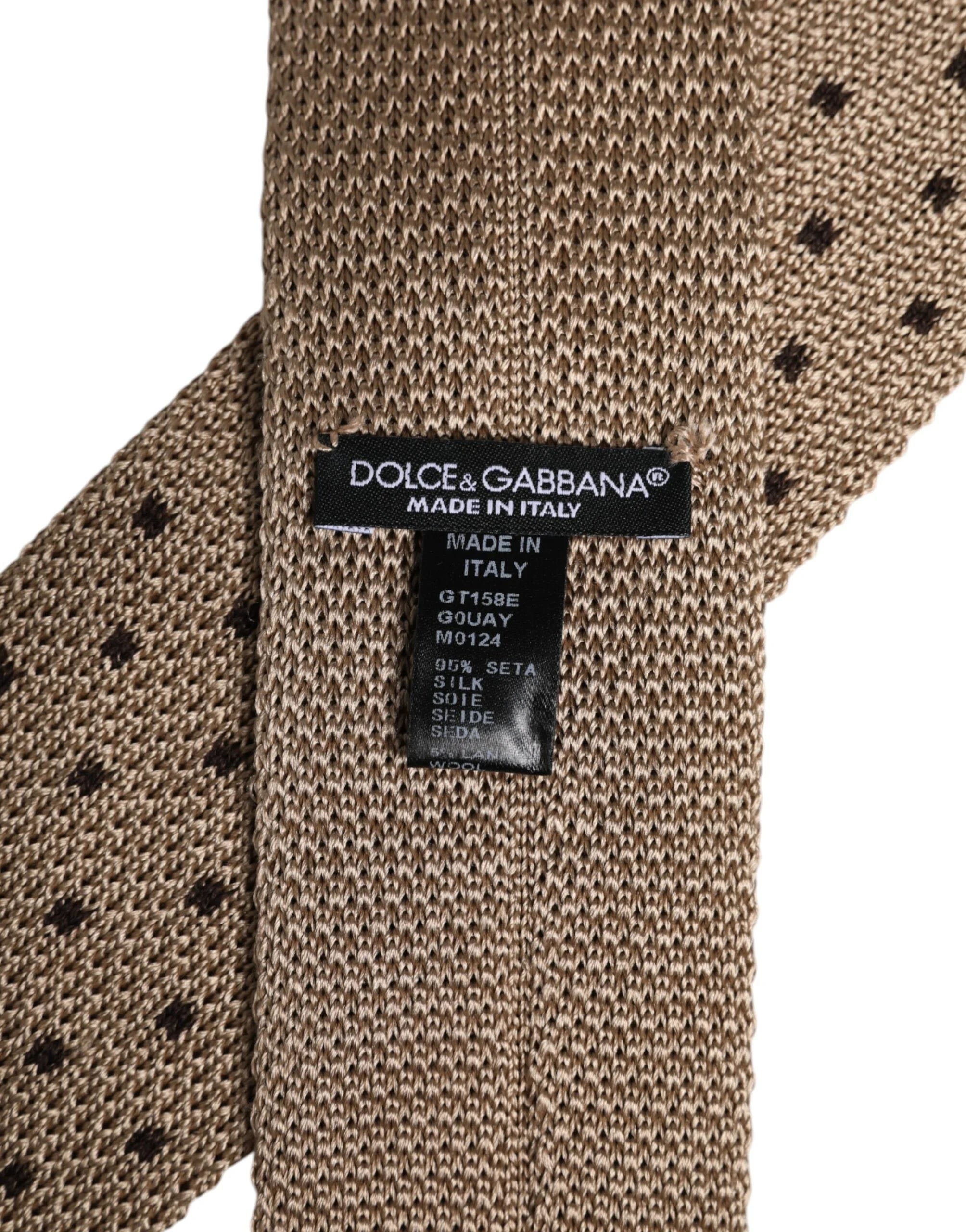 Dolce & Gabbana Beige Polka Dot Silk Adjustable Necktie Tie - Neckties