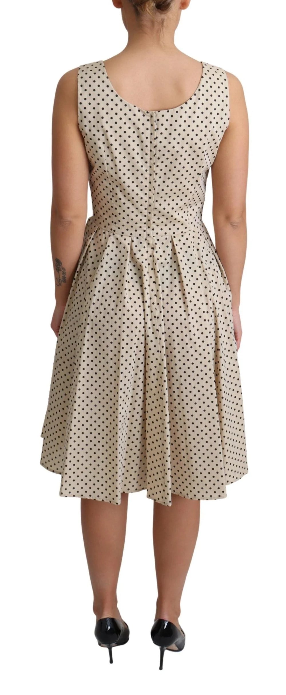 Dolce & Gabbana Beige Polka Dotted Cotton A-Line Dress - Dresses