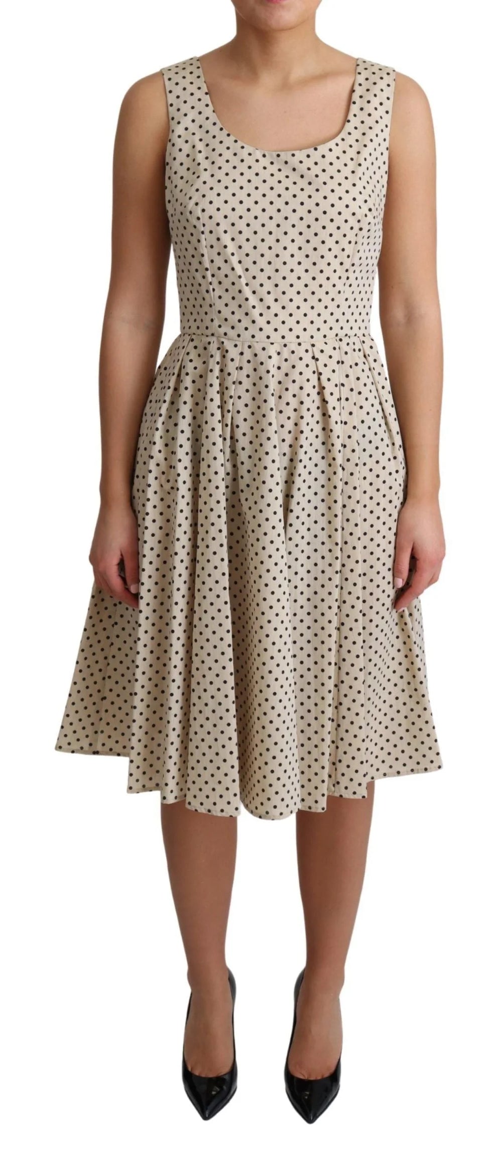 Dolce & Gabbana Beige Polka Dotted Cotton A-Line Dress - Dresses