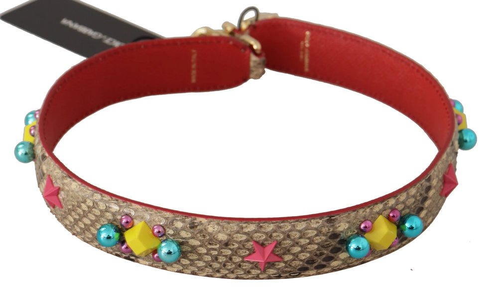 Dolce & Gabbana Beige Python Leather Crystals Shoulder Strap - Handbag & Wallet Accessories