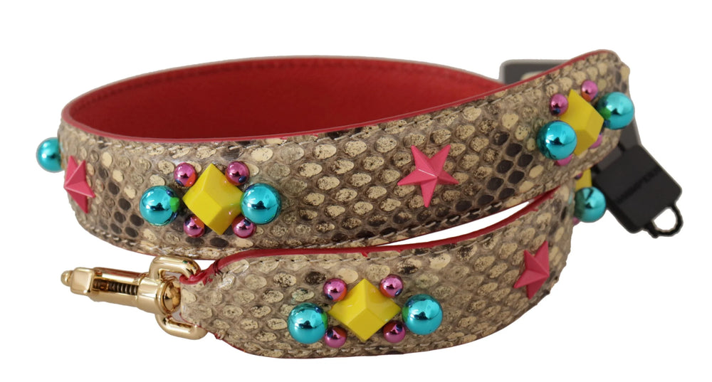 Dolce & Gabbana Beige Python Leather Crystals Shoulder Strap - Handbag & Wallet Accessories