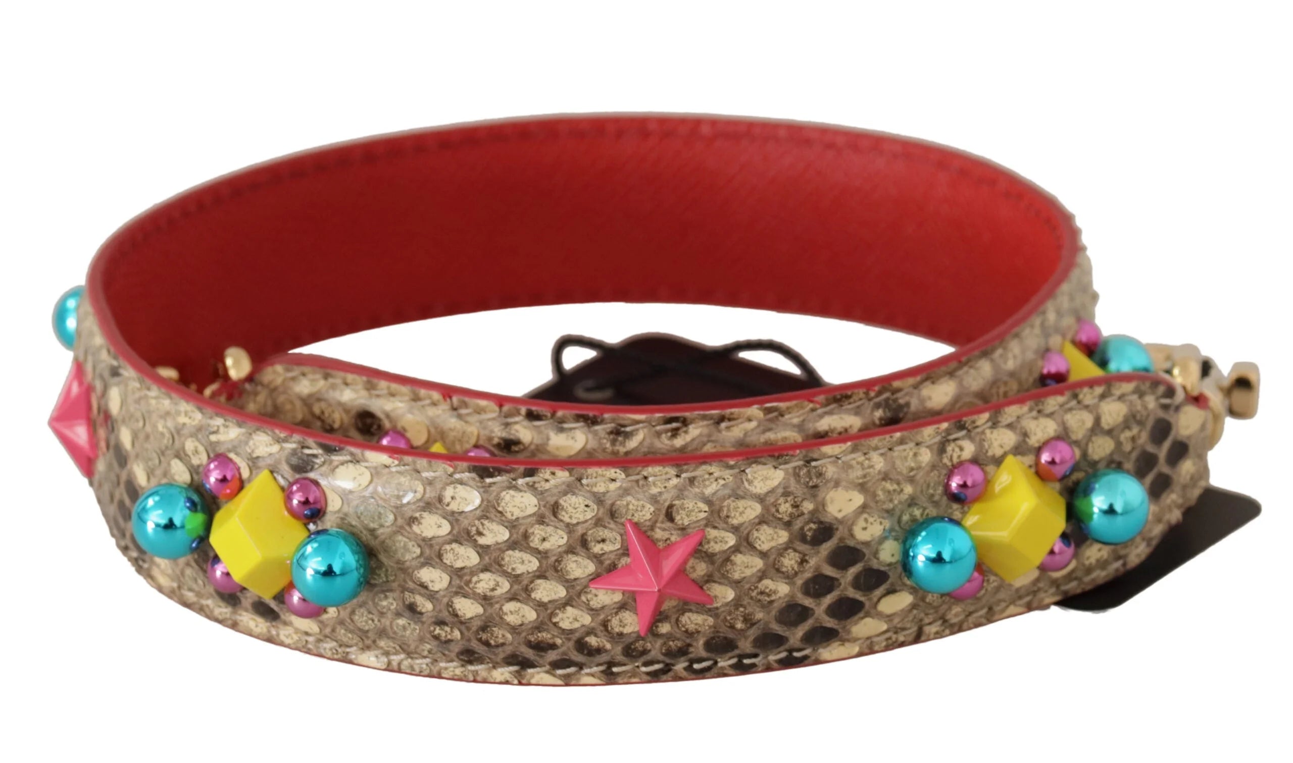 Dolce & Gabbana Beige Python Leather Crystals Shoulder Strap - Handbag & Wallet Accessories