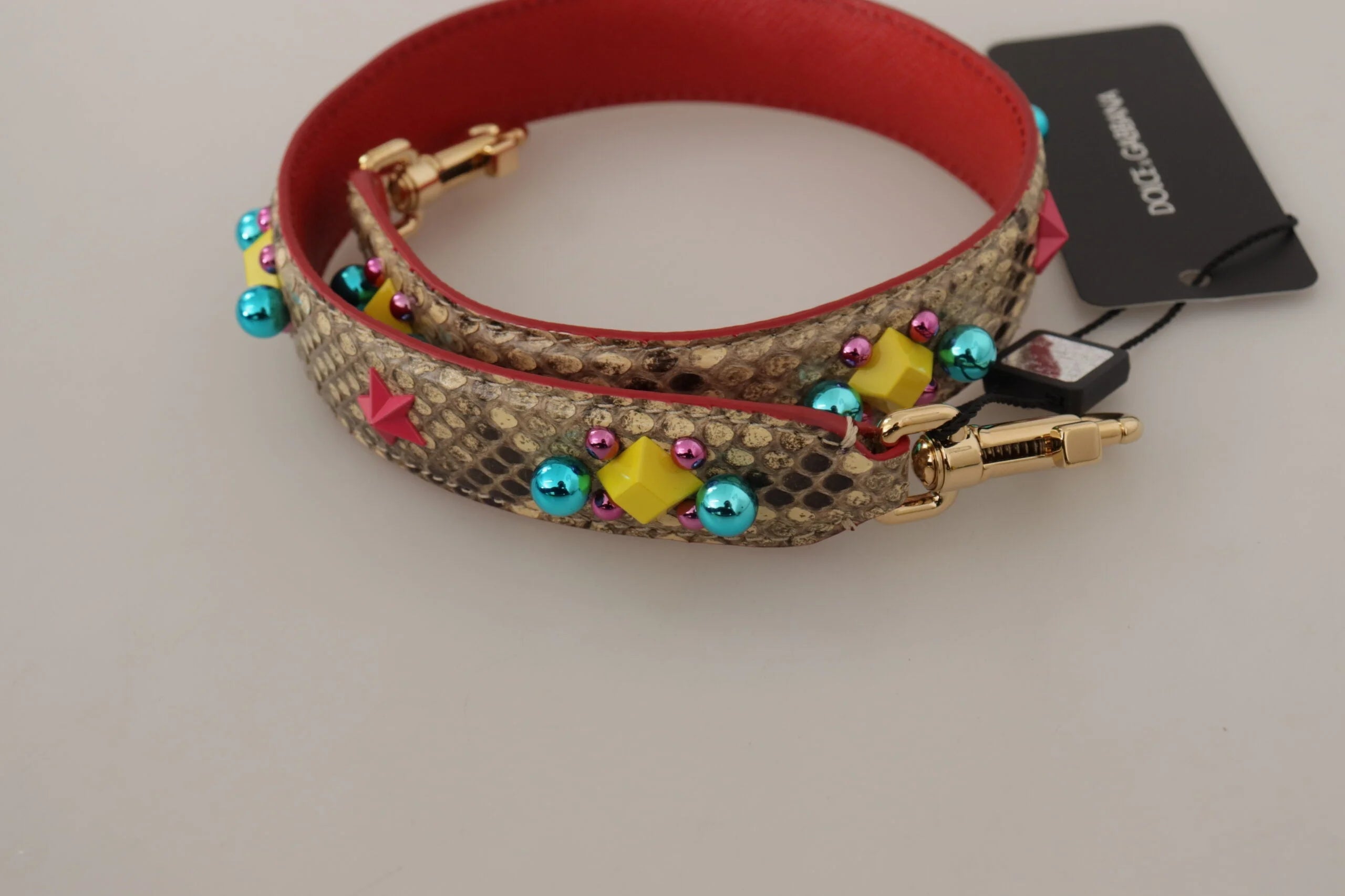 Dolce & Gabbana Beige Python Leather Crystals Shoulder Strap - Handbag & Wallet Accessories