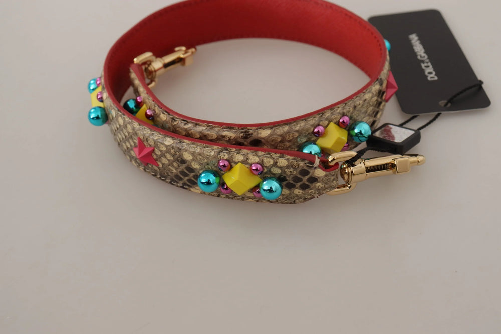 Dolce & Gabbana Beige Python Leather Crystals Shoulder Strap - Handbag & Wallet Accessories