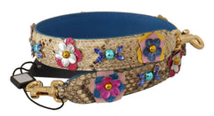Cureaua de umăr din piele de piton bej Dolce & Gabbana, cu aplicații complicate sub formă de crini și elemente hardware aurii.