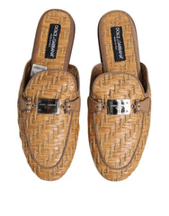 Dolce & Gabbana Beige Rattan Flat Mule Men Sandals Shoes - EU44/US11 - Sandals