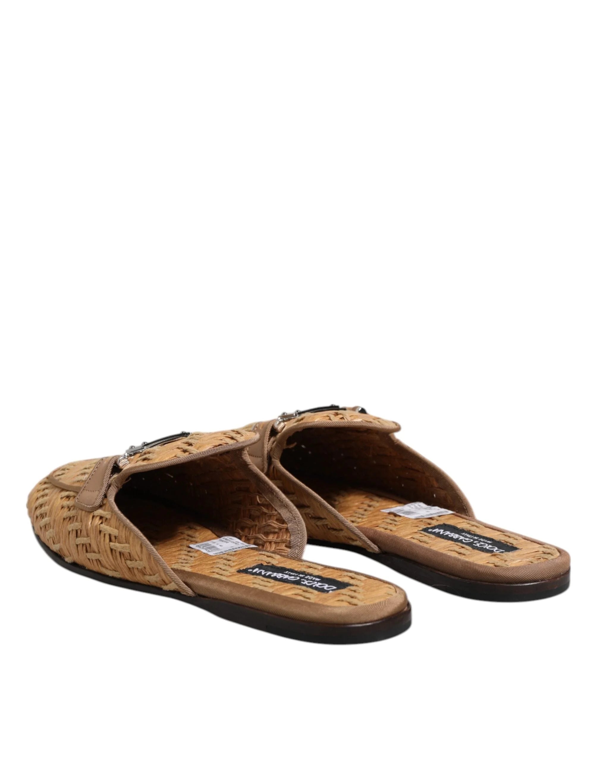 Dolce & Gabbana Beige Rattan Flat Mule Men Sandals Shoes - EU44/US11 - Sandals