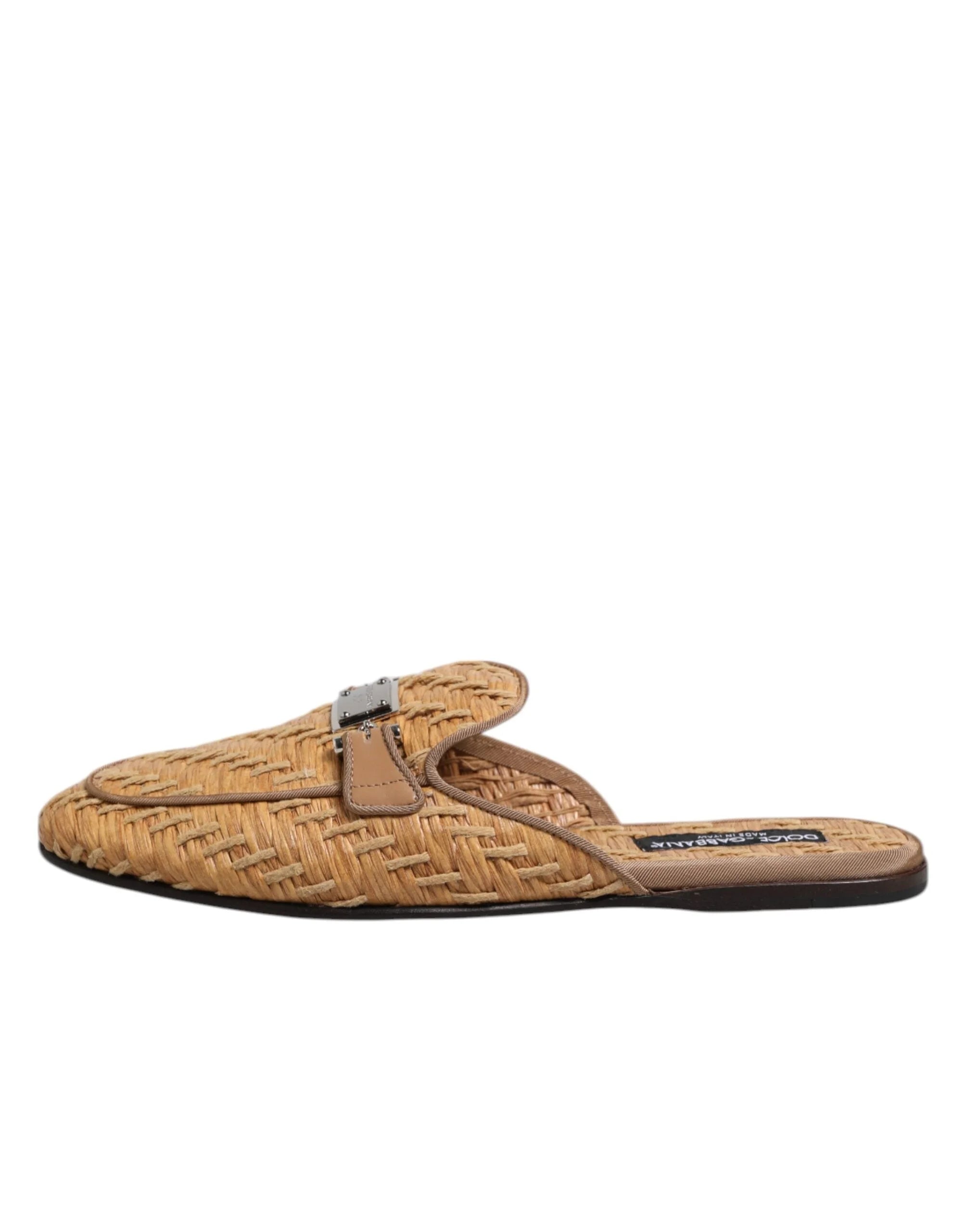Dolce & Gabbana Beige Rattan Flat Mule Men Sandals Shoes - EU44/US11 - Sandals