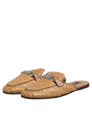 Dolce & Gabbana Beige Rattan Flat Mule Men Sandals Shoes - EU44/US11 - Sandals