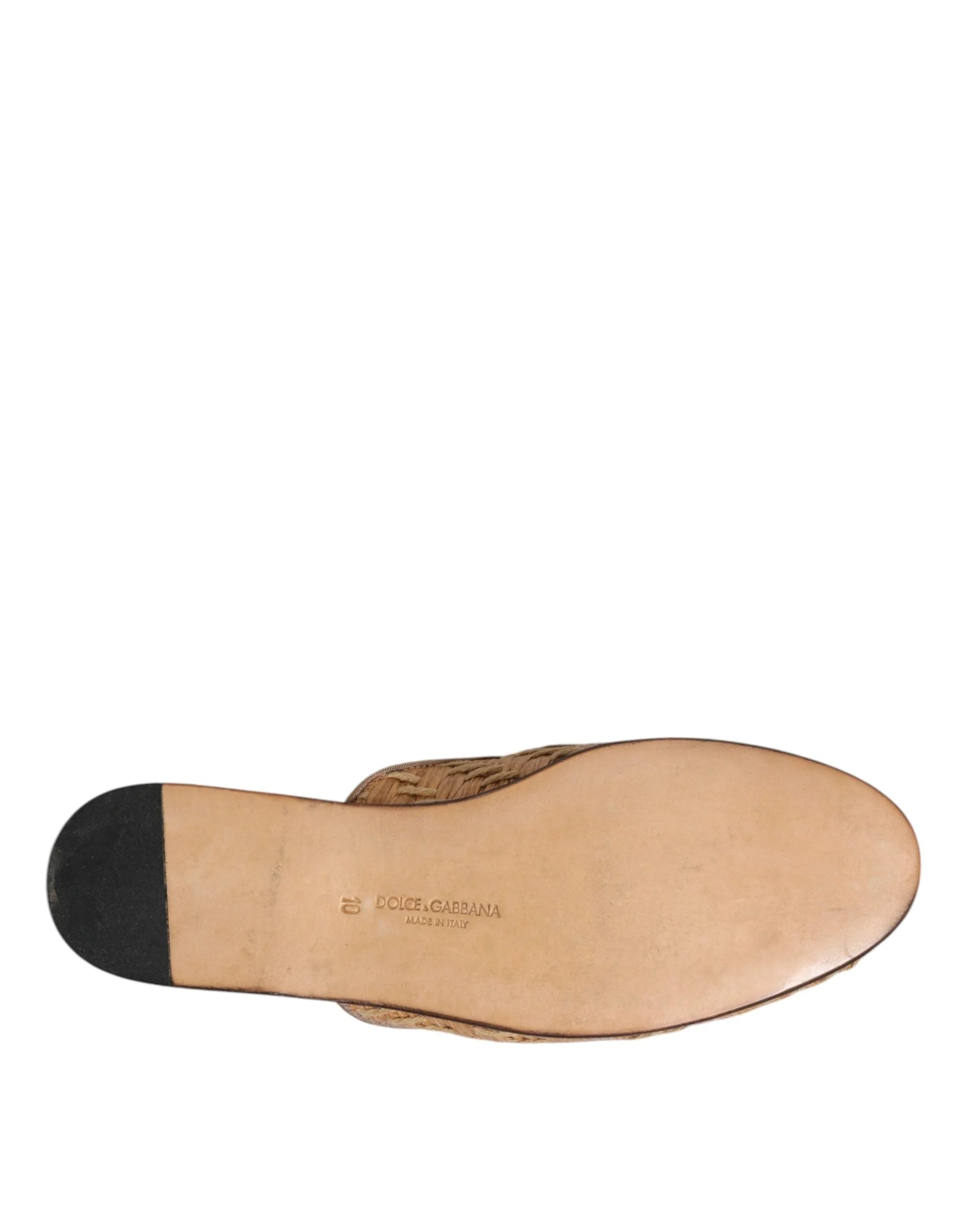 Dolce & Gabbana Beige Rattan Flat Mule Men Sandals Shoes - EU44/US11 - Sandals