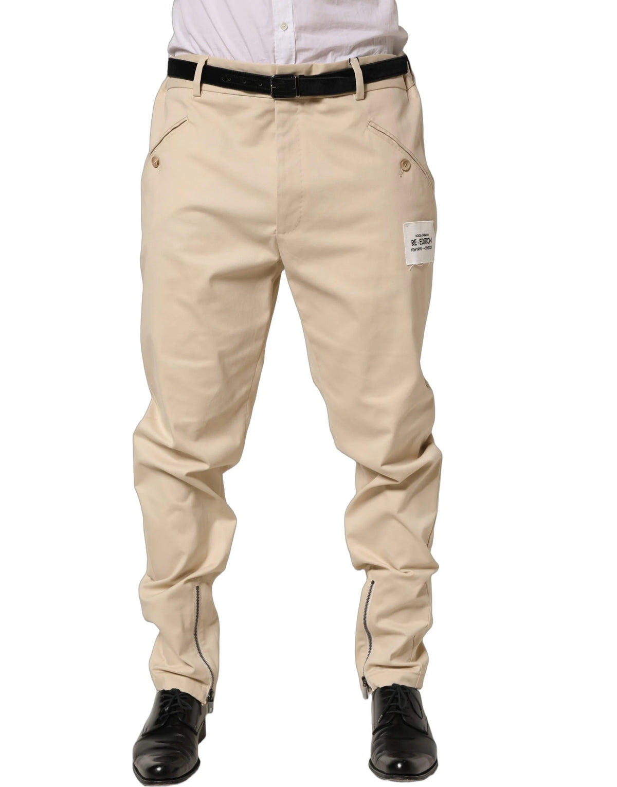 Dolce & Gabbana Beige Re-Editon Mid Waist Tapered Men Pants - IT56 | XXL