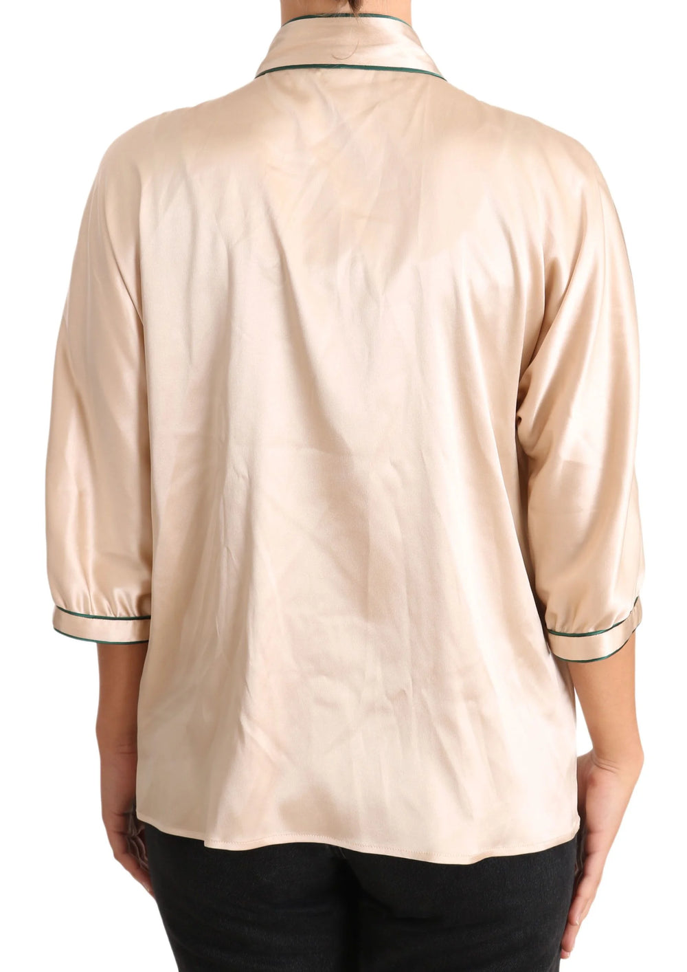 Dolce & Gabbana Beige Ribbon Silk Stretch Top Blouse - IT48|XXL - Blouses