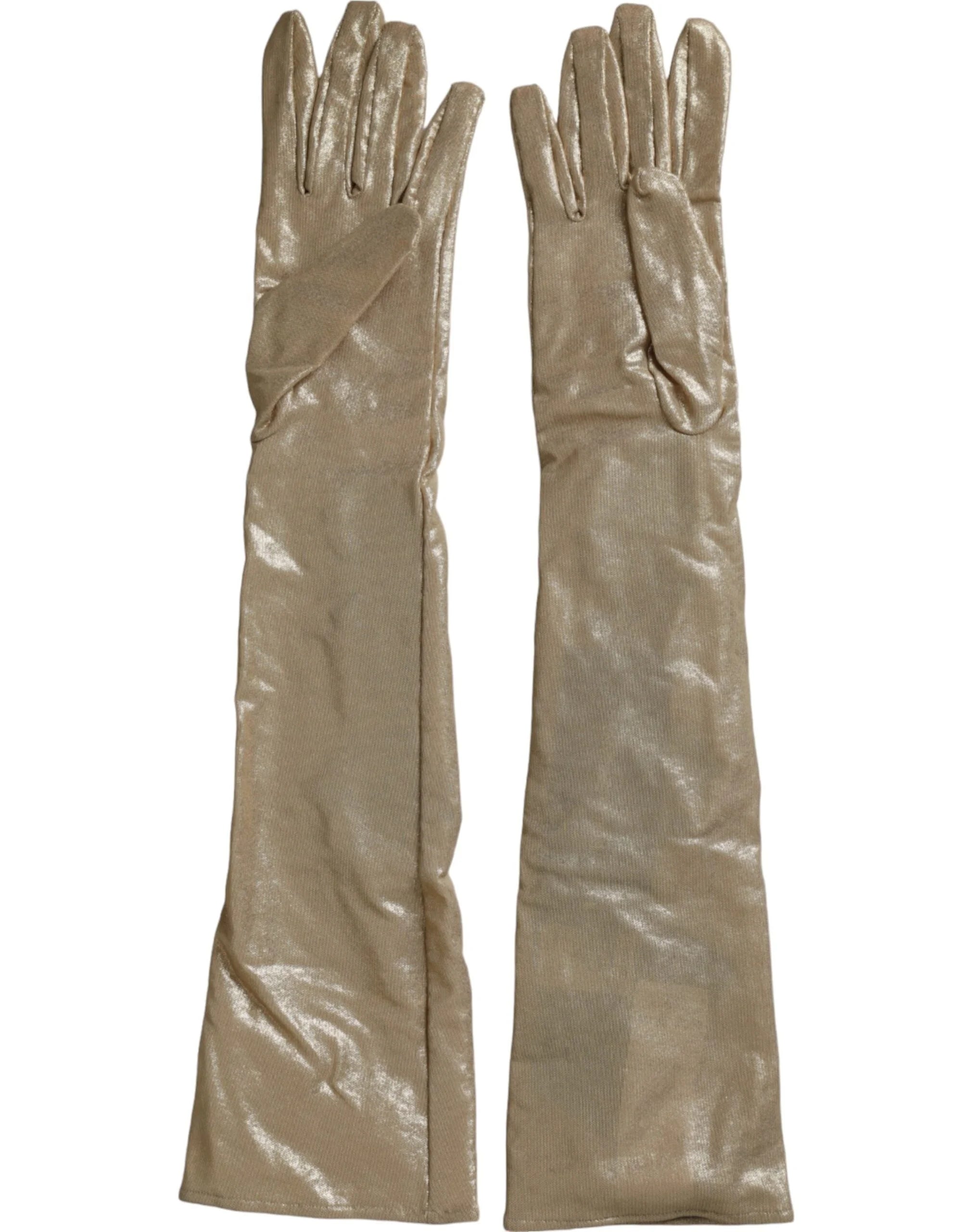 Dolce & Gabbana Beige Satin Crystal Elbow Length Gloves - 6.5|XS - Gloves & Mittens