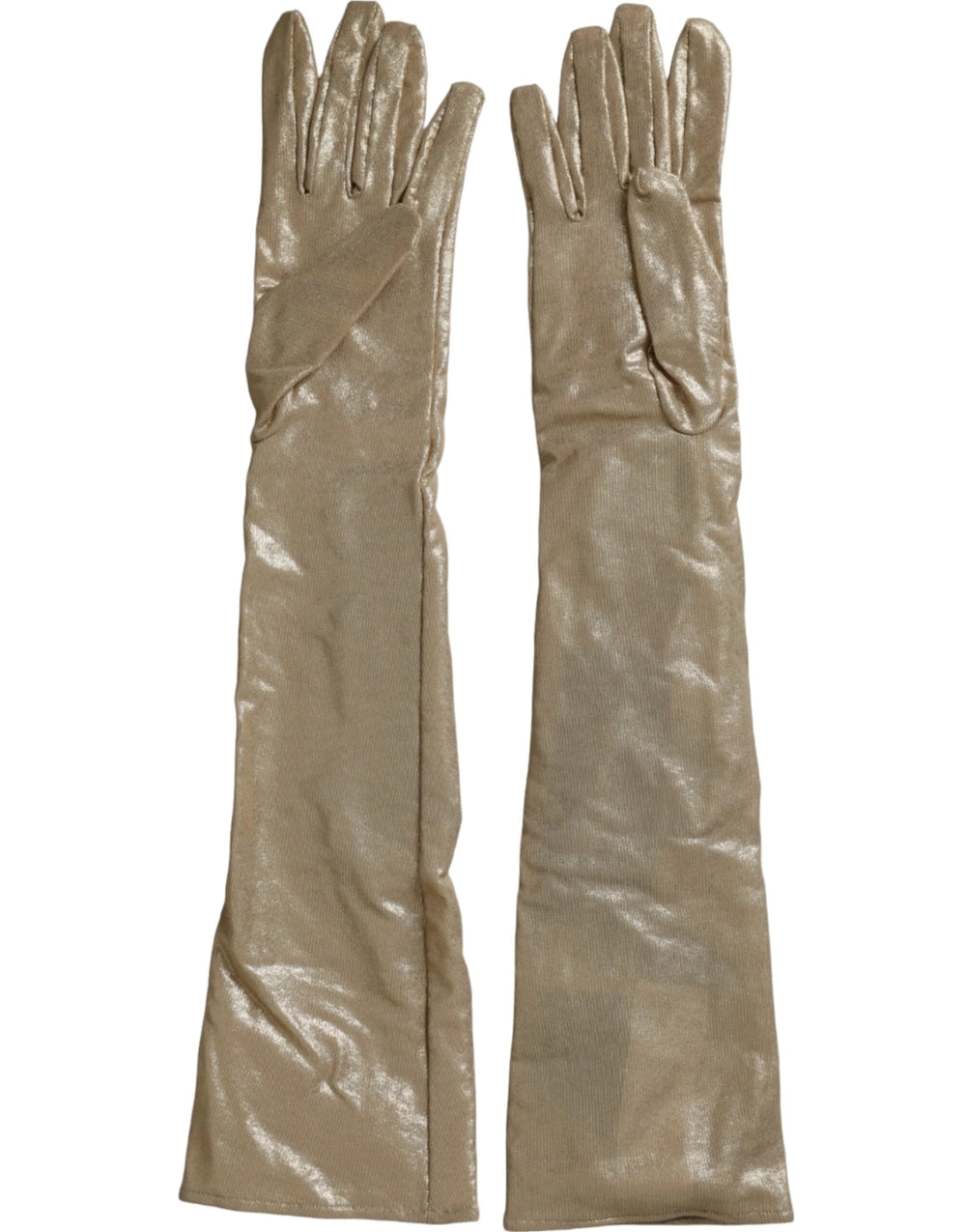 Dolce & Gabbana Beige Satin Crystal Elbow Length Gloves - 6.5|XS - Gloves & Mittens