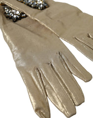 Dolce & Gabbana Beige Satin Crystal Elbow Length Gloves - 6.5|XS - Gloves & Mittens