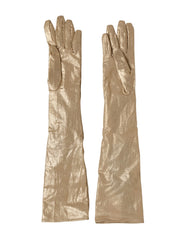 Dolce & Gabbana Beige Satin Crystal Elbow Length Mitten Gloves - 7|S