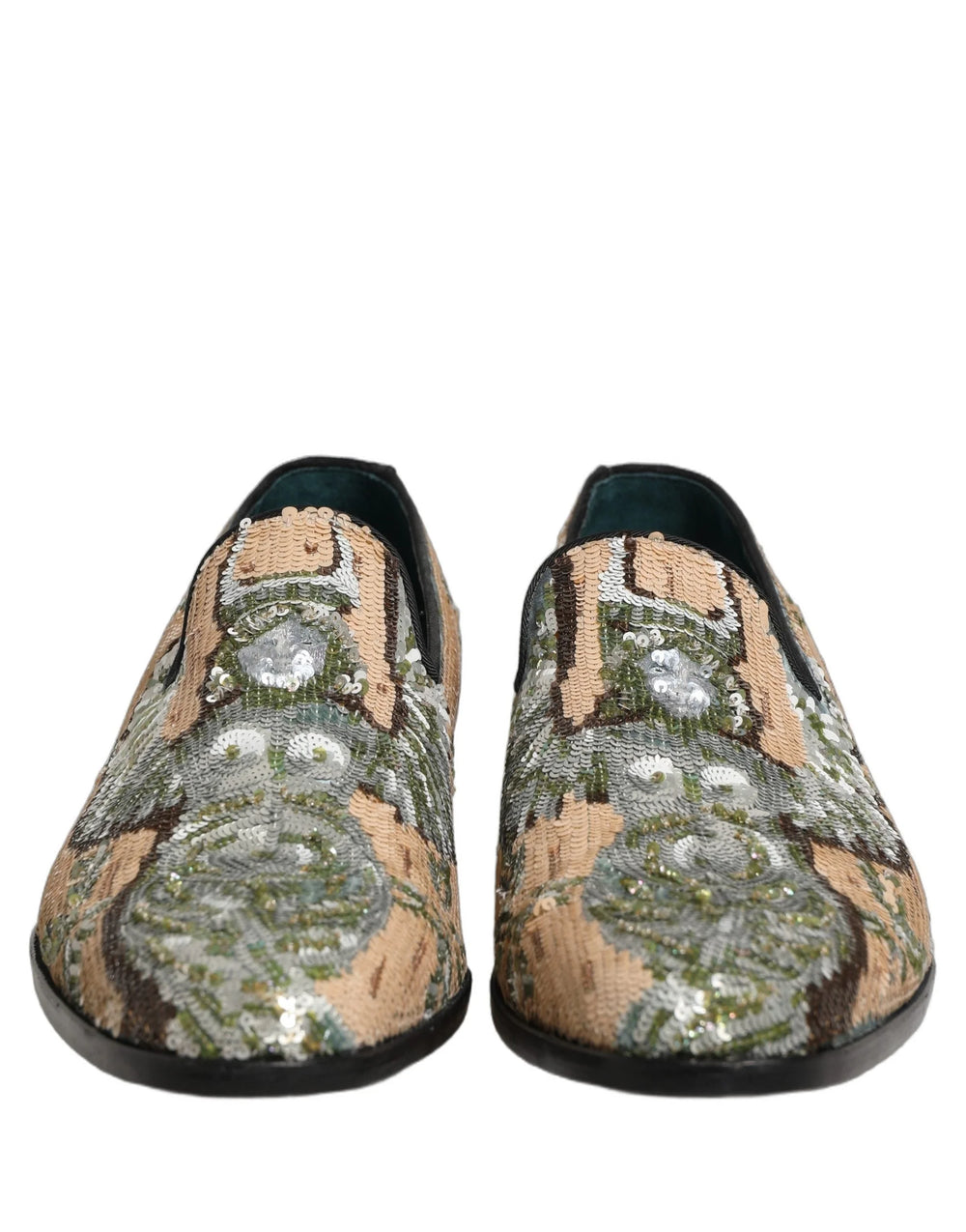 Dolce & Gabbana Beige Sequin Embroidery Dress Loafers Shoes - EU44/US11