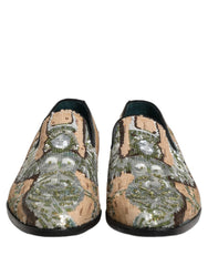 Dolce & Gabbana Beige Sequin Embroidery Dress Loafers Shoes - EU44/US11