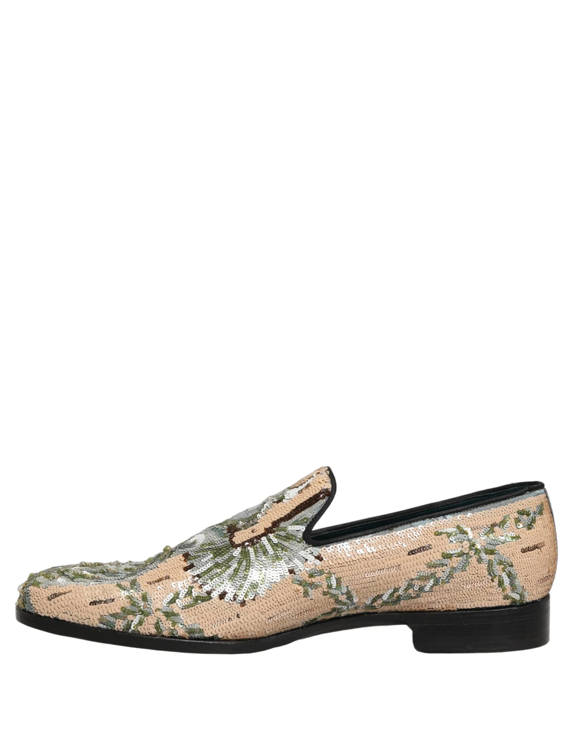 Dolce & Gabbana Beige Sequin Embroidery Dress Loafers Shoes - EU44/US11