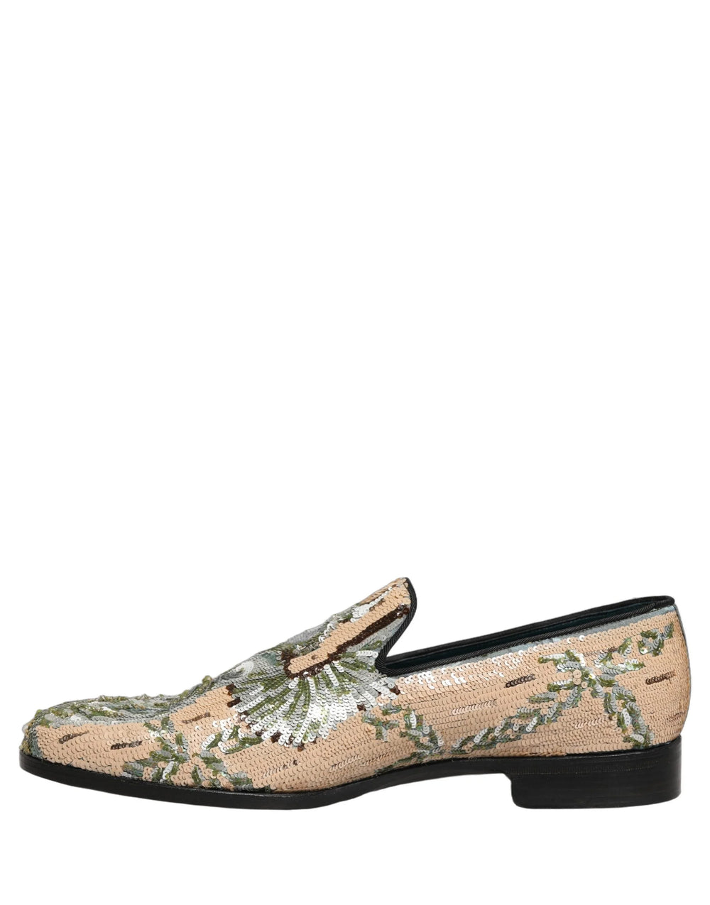 Dolce & Gabbana Beige Sequin Embroidery Dress Loafers Shoes - EU44/US11