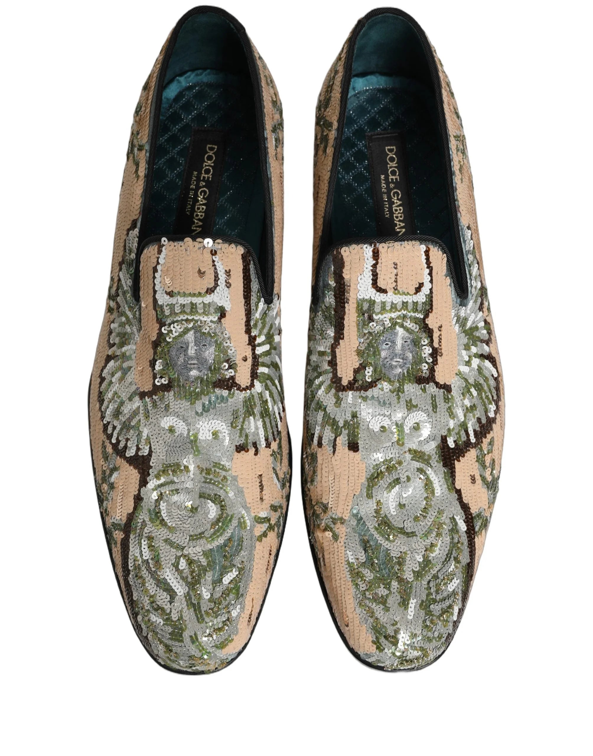 Dolce & Gabbana Beige Sequin Embroidery Dress Loafers Shoes - EU44/US11