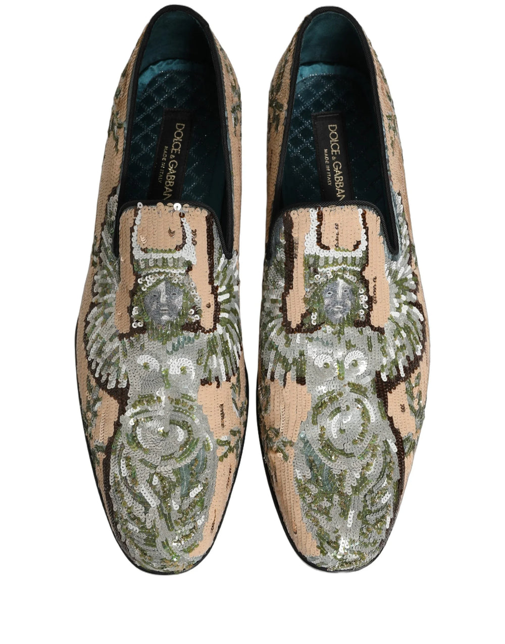 Dolce & Gabbana Beige Sequin Embroidery Dress Loafers Shoes - EU44/US11