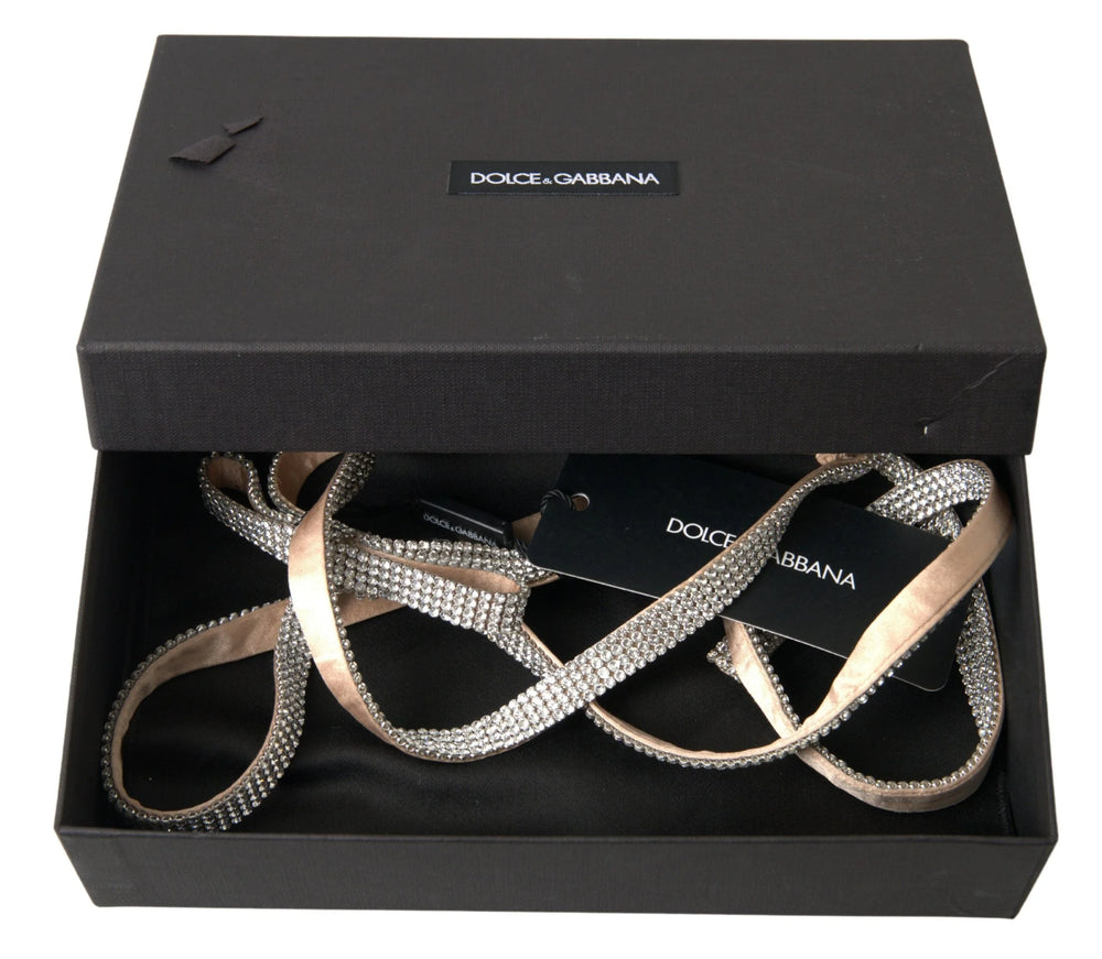 Dolce & Gabbana Beige Silk Clear Crystal Bow Waist Belt - 65 cm / 26 Inches