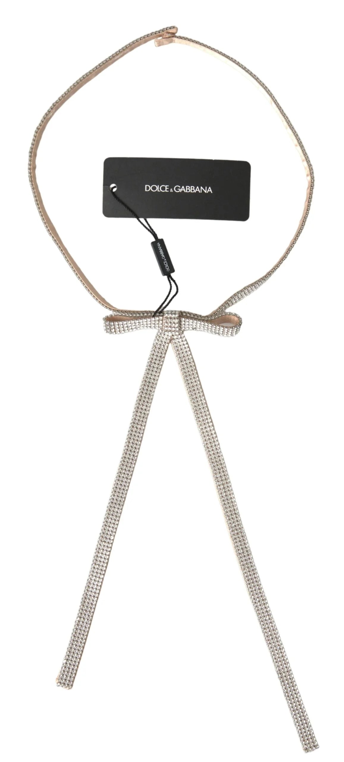 Dolce & Gabbana Beige Silk Clear Crystal Bow Waist Belt - 65 cm / 26 Inches