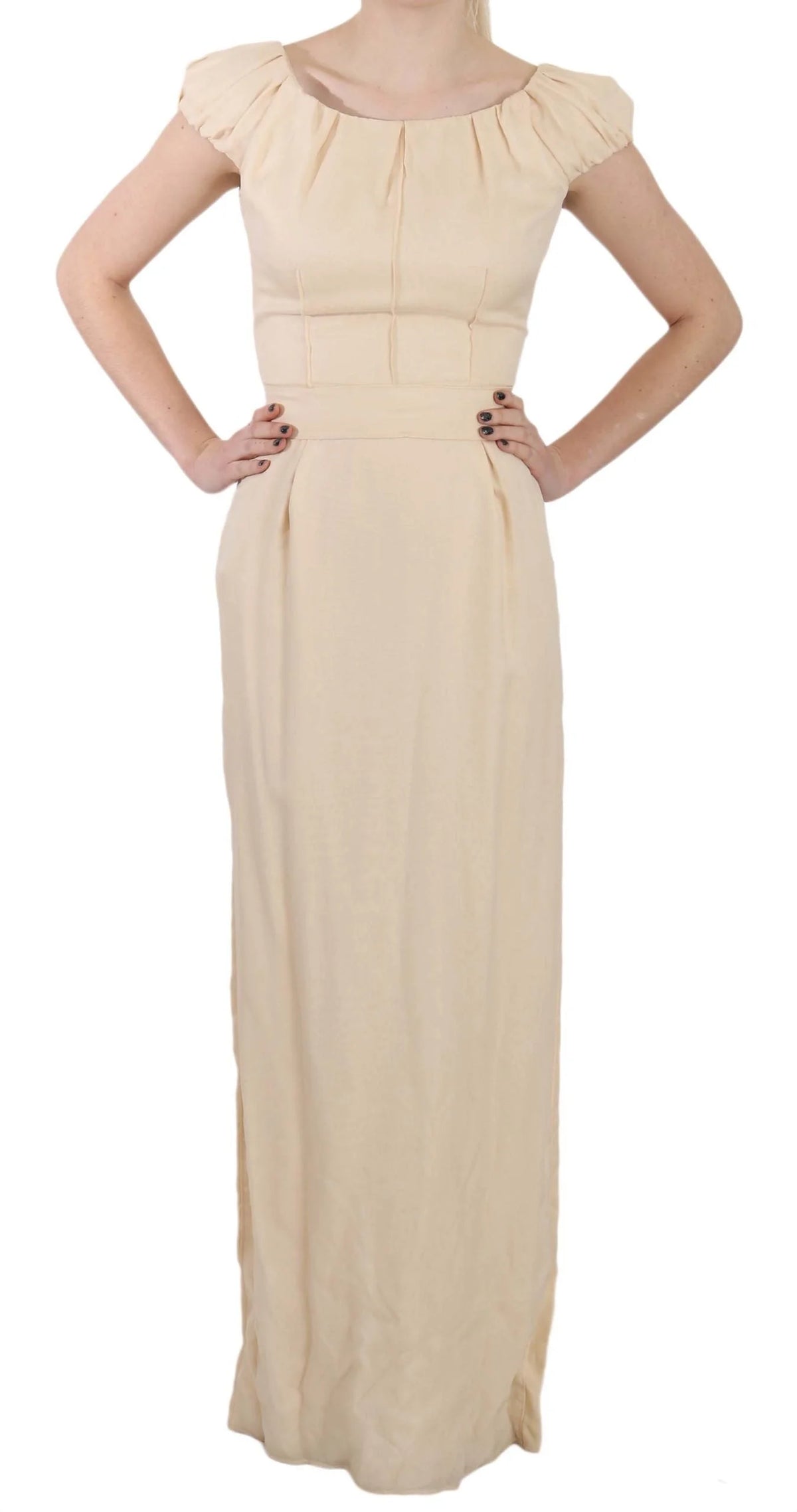 Dolce & Gabbana Beige Silk Column Cap Sleeve Gown Dress - IT40|S - Dresses