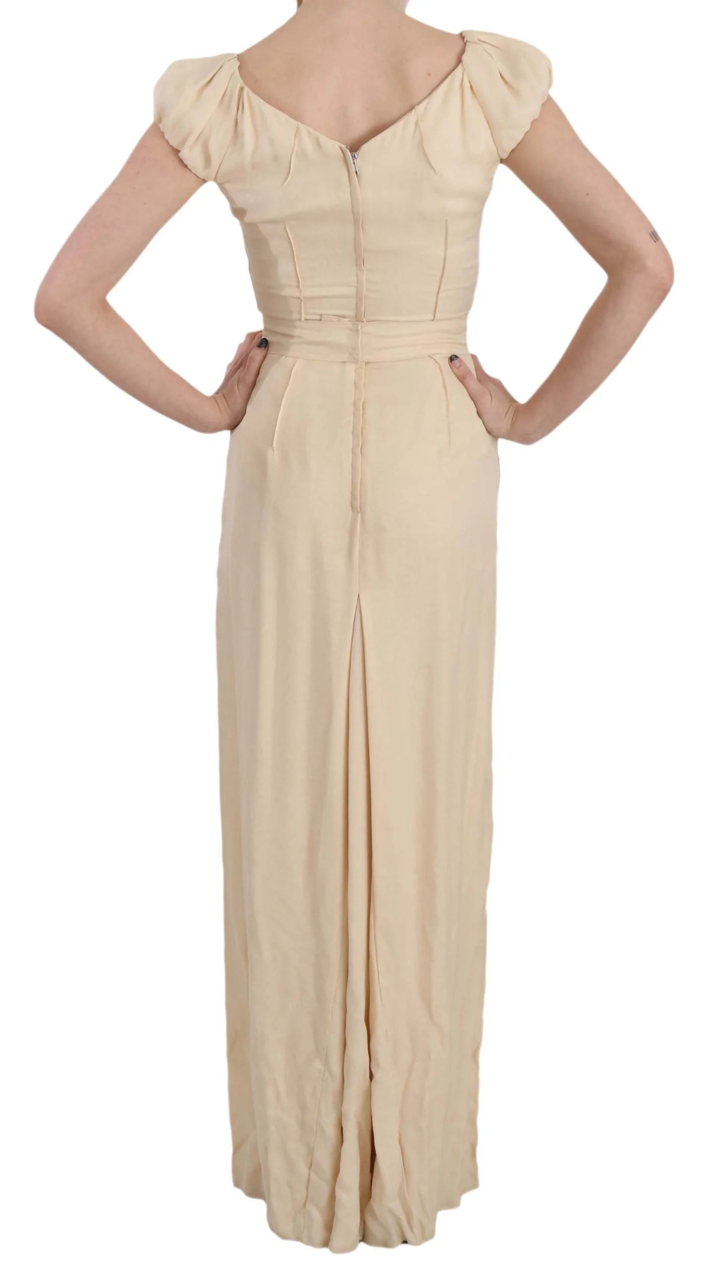 Dolce & Gabbana Beige Silk Column Cap Sleeve Gown Dress - IT40|S - Dresses