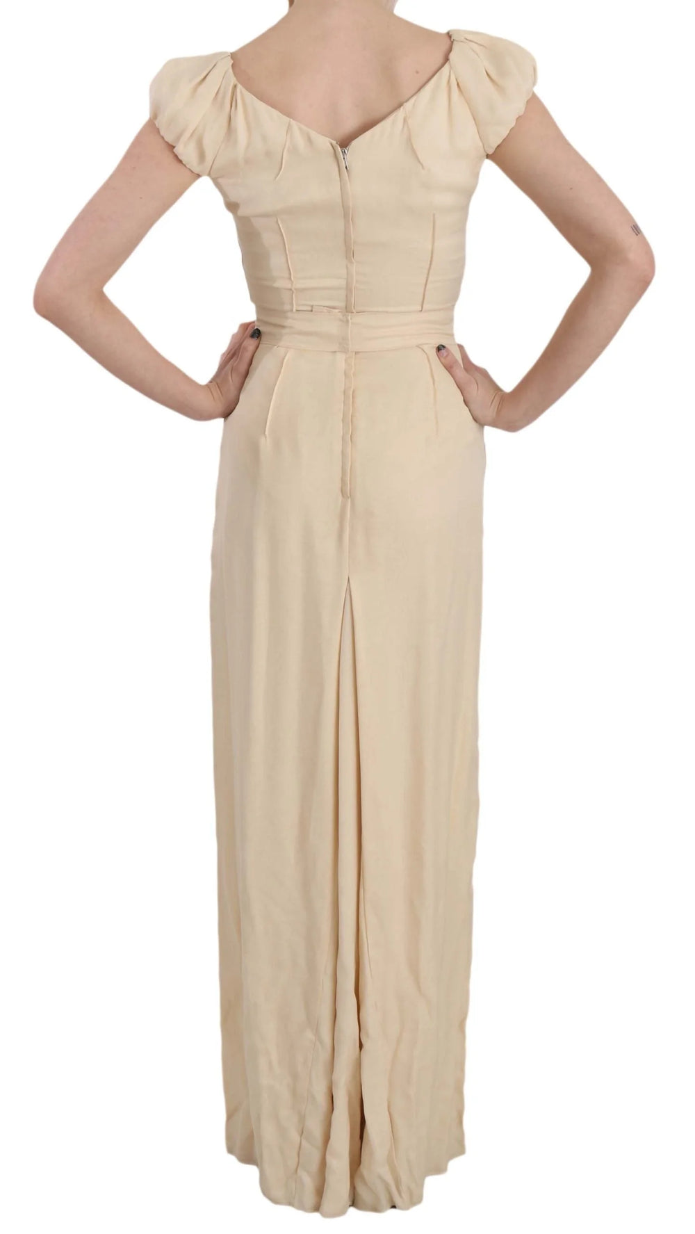Dolce & Gabbana Beige Silk Column Cap Sleeve Gown Dress - IT40|S - Dresses