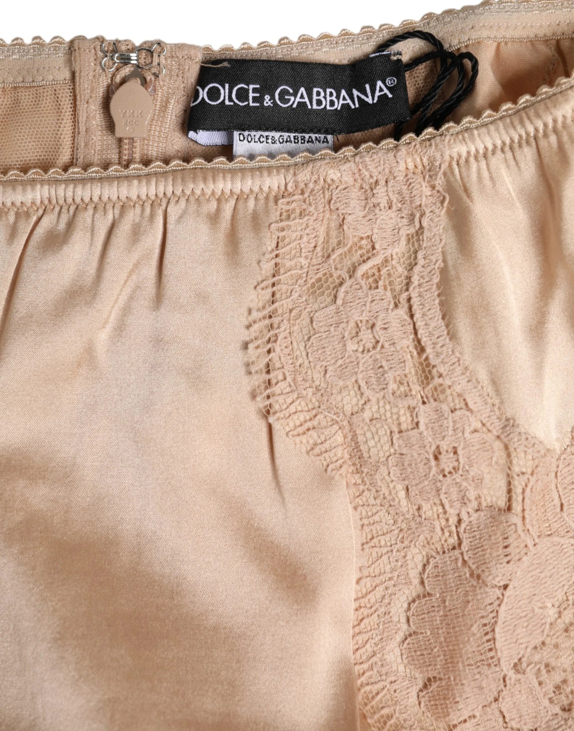 Dolce & Gabbana Beige Silk Lace High Waist Bikini Panty Underwear - Bikinis