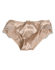 Dolce & Gabbana Beige Silk Satin Floral Lace Panty Brief Underwear - Briefs