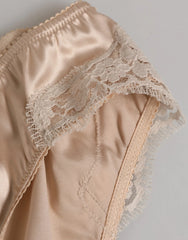 Dolce & Gabbana Beige Silk Satin Floral Lace Panty Brief Underwear - Briefs