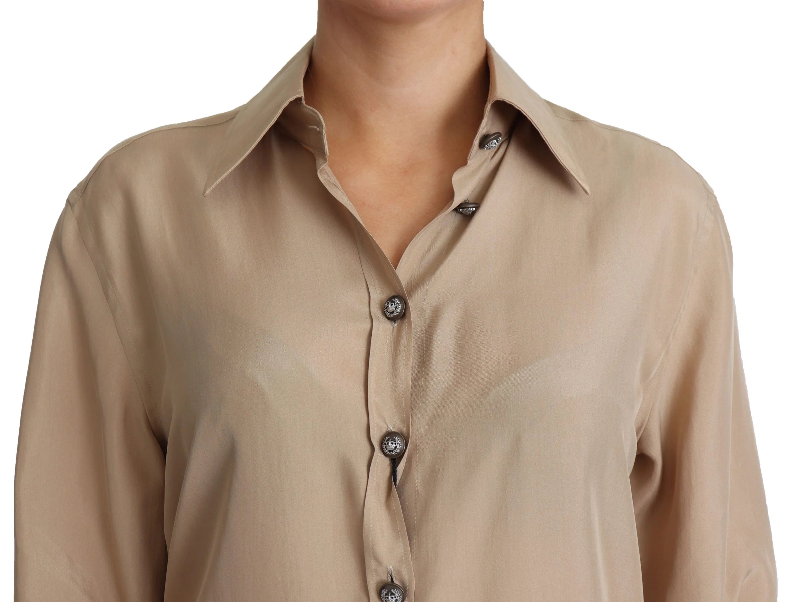 Dolce & Gabbana Beige Silk Shirt Decorative Buttons Top - IT38|XS