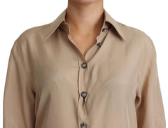 Dolce & Gabbana Beige Silk Shirt Decorative Buttons Top - IT38|XS