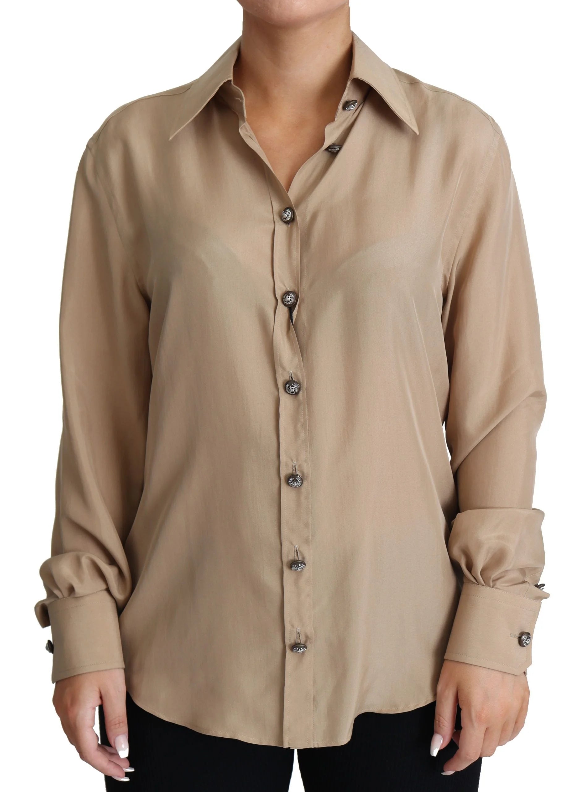 Dolce & Gabbana Beige Silk Shirt Decorative Buttons Top - IT38|XS